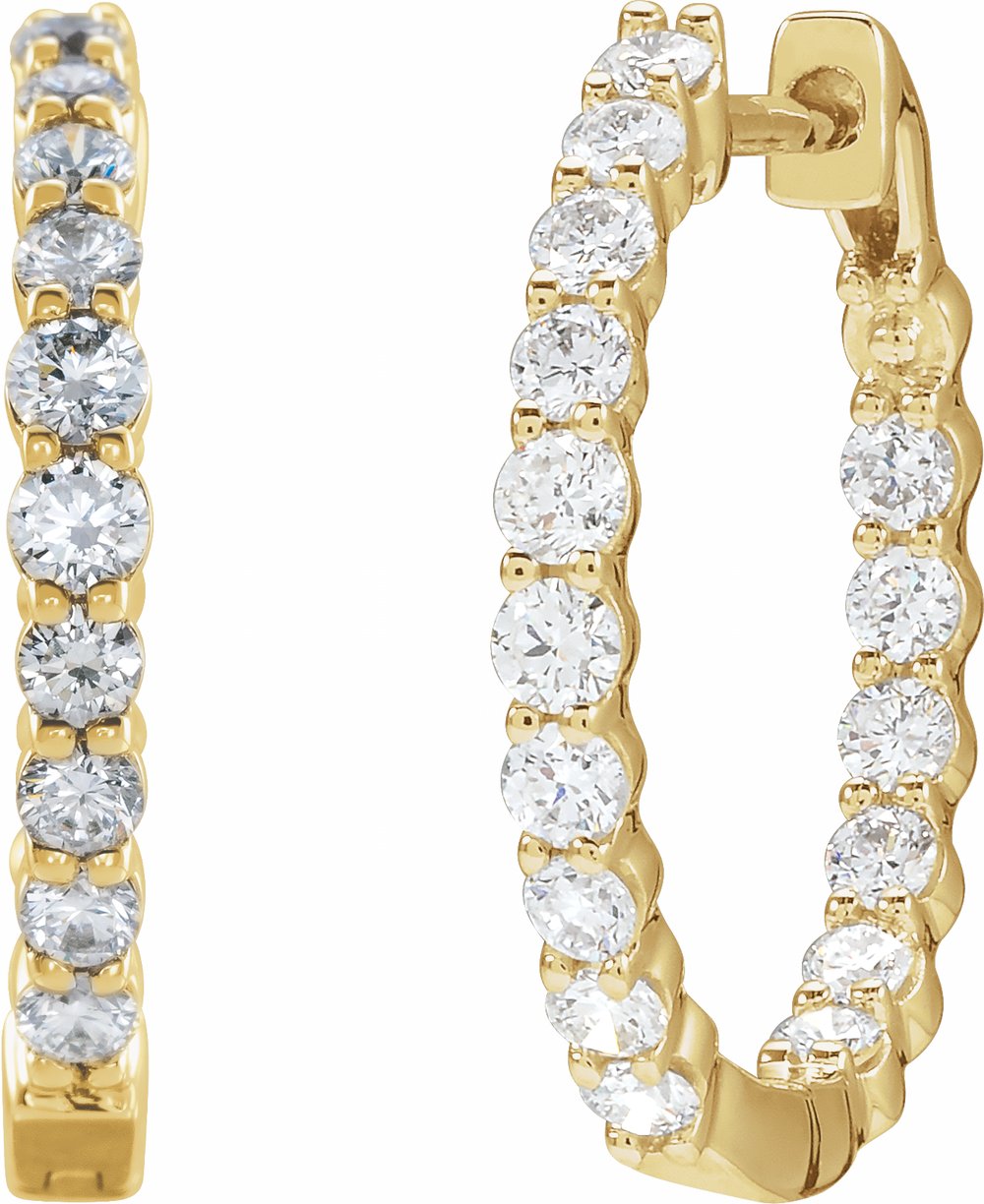 14K Yellow Gold 1 CTW Natural Diamond Inside-Outside Hinged 19.3 mm Hoop Earrings