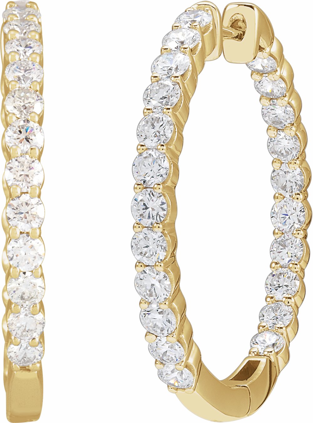 14K Yellow Gold 3 CTW Lab-Grown Diamond Inside-Outside Hinged 30 mm Hoop Earrings