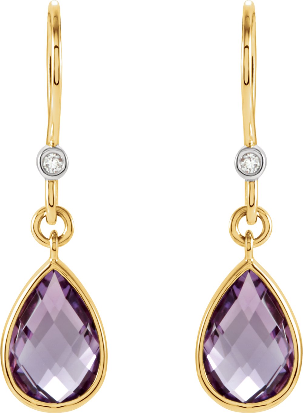 14K Yellow/White Gold Natural Amethyst & .02 CTW Natural Diamond Earrings