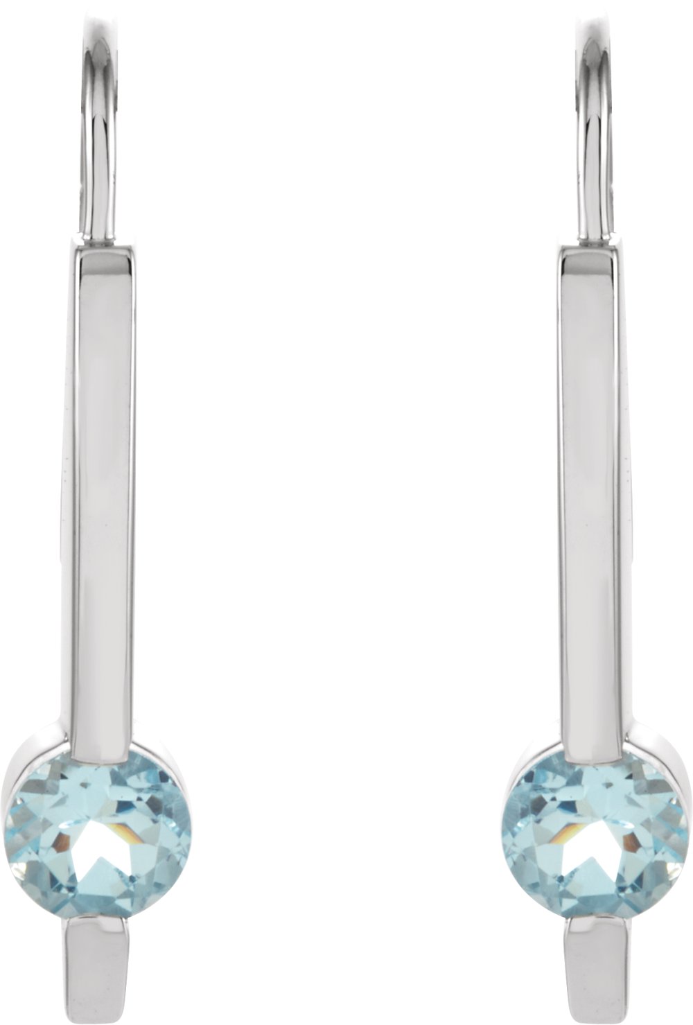 14K White Natural Aquamarine Bar Earrings