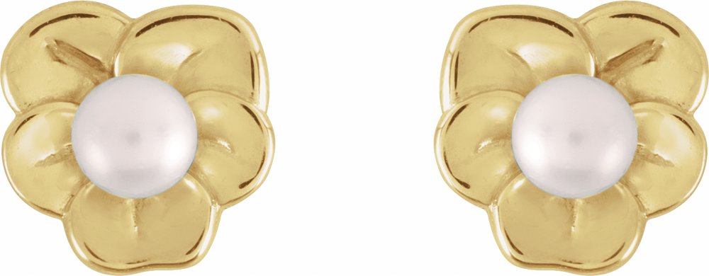 14K Yellow Gold Cultured Seed Pearl Floral Earrings