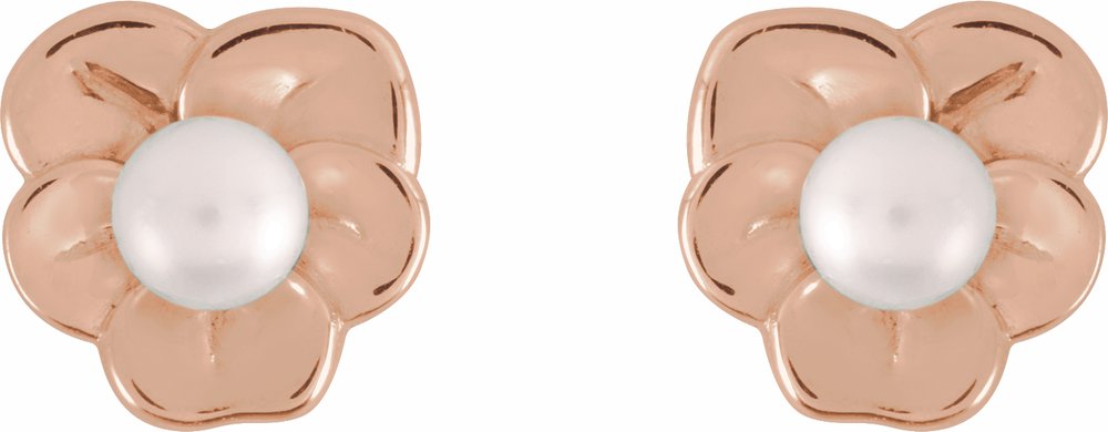 14K Rose Gold Cultured Seed Pearl Floral Earrings