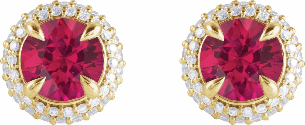 14K Yellow Lab-Grown Ruby & 1/2 CTW Lab-Grown Diamond Halo-Style Earrings