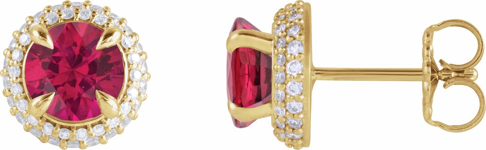 14K Yellow Lab-Grown Ruby & 1/2 CTW Lab-Grown Diamond Halo-Style Earrings