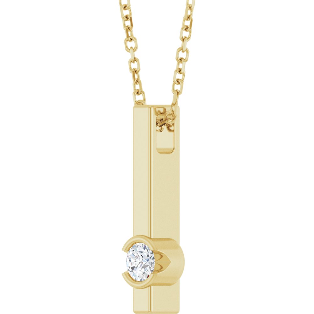 14K Yellow Gold 1/10 Natural Diamond Bar 16-18" Necklace