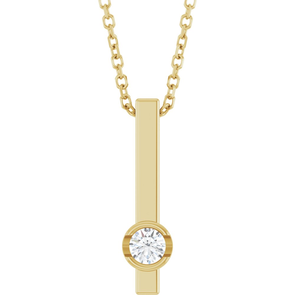 14K Yellow Gold 1/10 Natural Diamond Bar 16-18" Necklace
