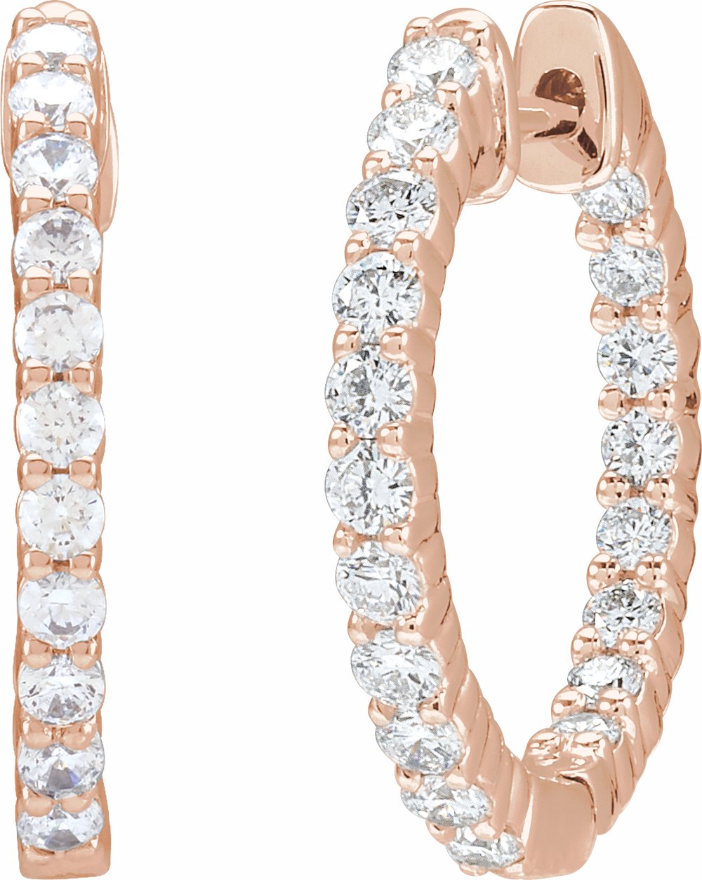 14K Rose Gold 3/4 CTW Lab-Grown Diamond Inside-Outside Hinged 17.2 mm Hoop Earrings