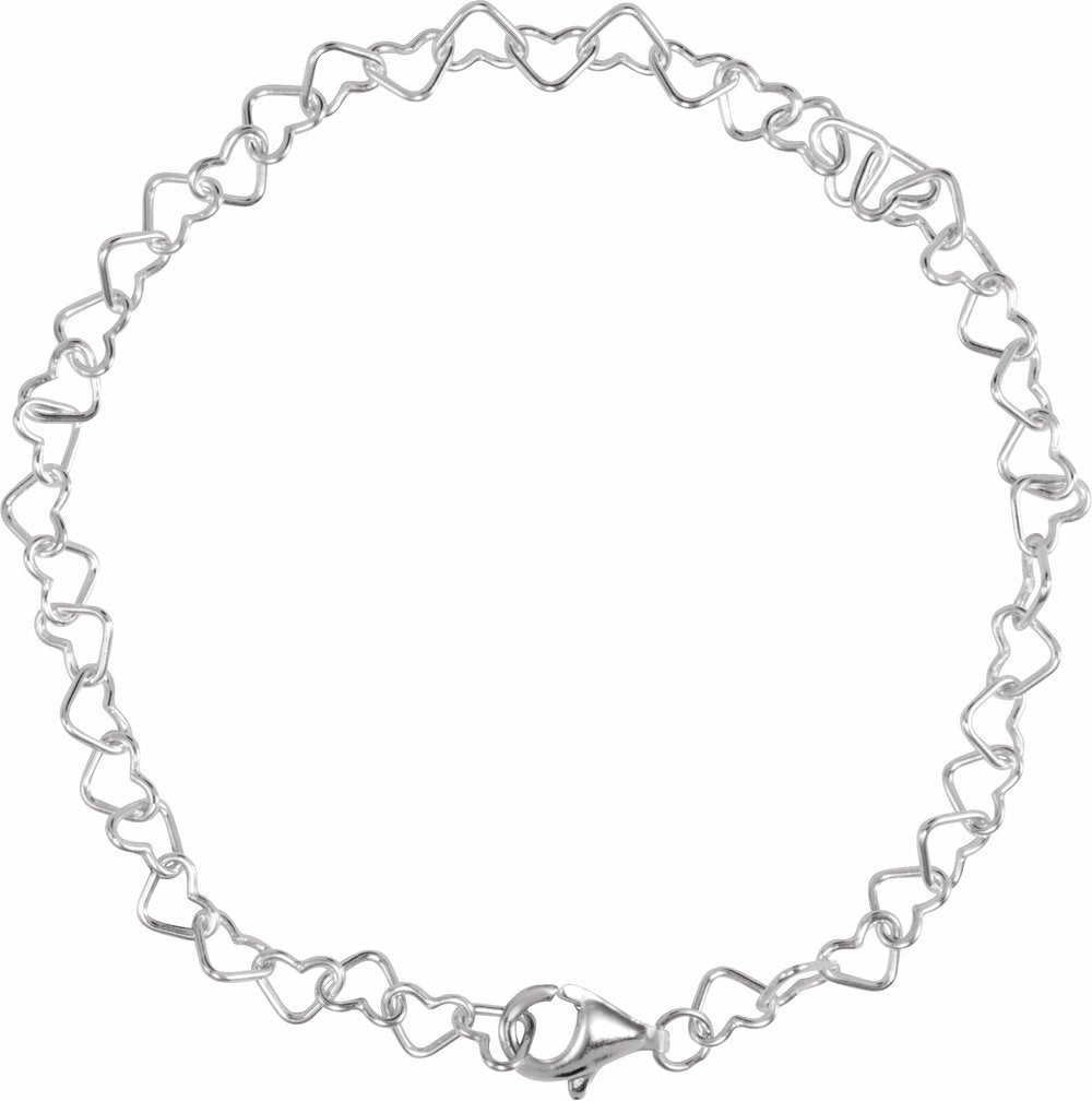 Sterling Silver 4.5 mm Heart 7 1/4" Chain