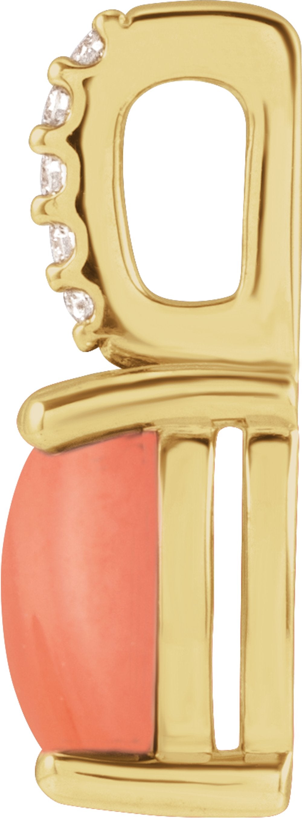 14K Yellow 6x4 mm Natural Pink Coral & .02 CTW Natural Diamond Pendant