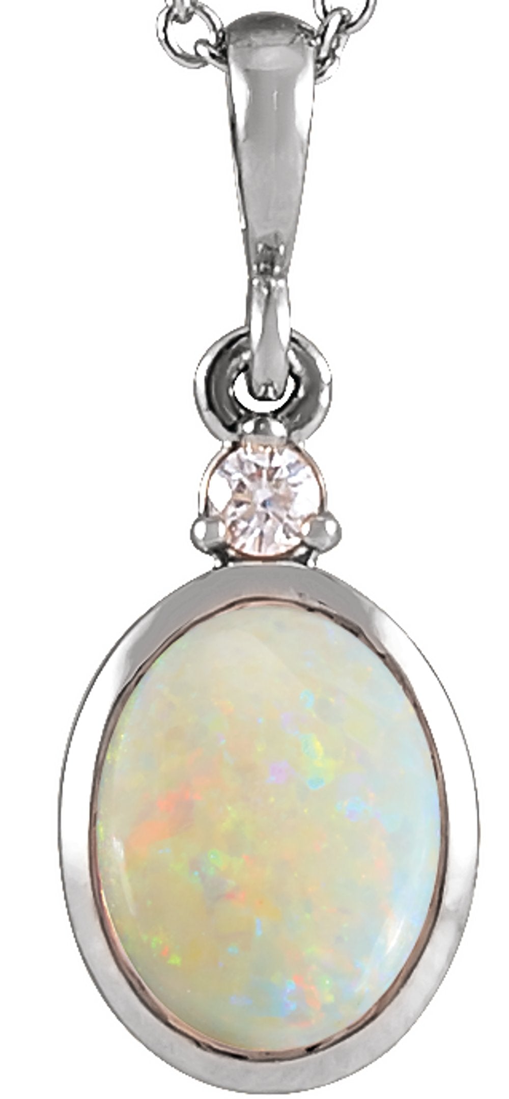 Sterling Silver 5x3 mm Natural White Opal & .02 CT Natural Diamond Cabochon Pendant