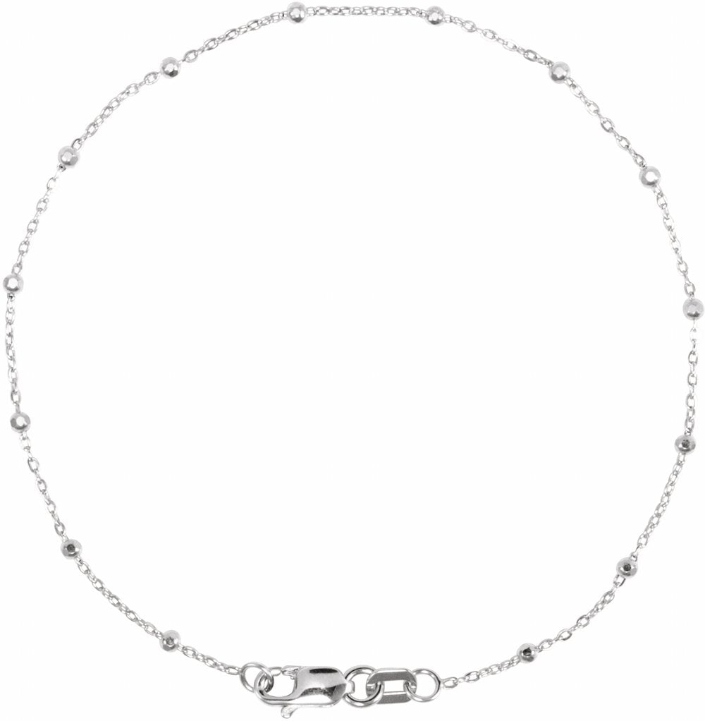 14K White .85 mm Faceted Beaded Cable 7" Chain