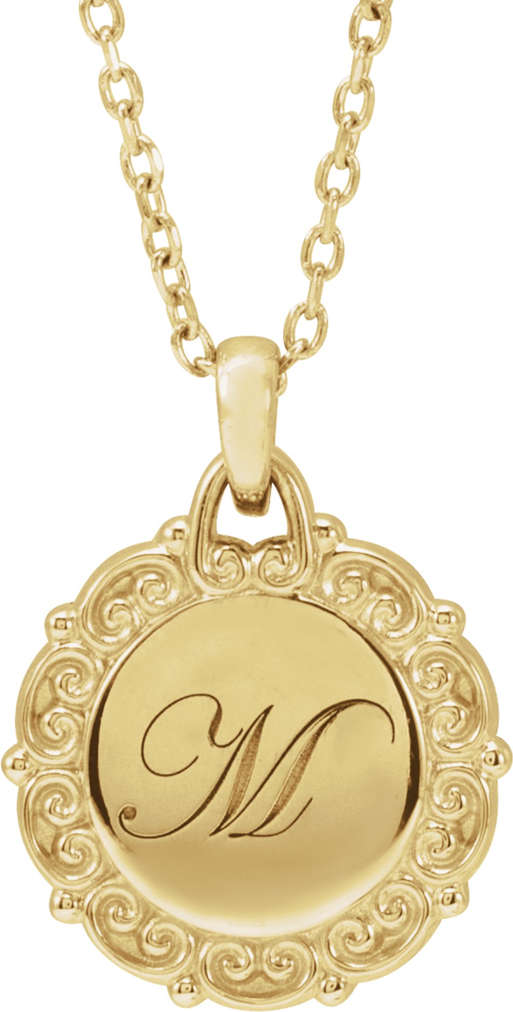 14K Yellow Gold Engravable Scroll 16-18" Necklace