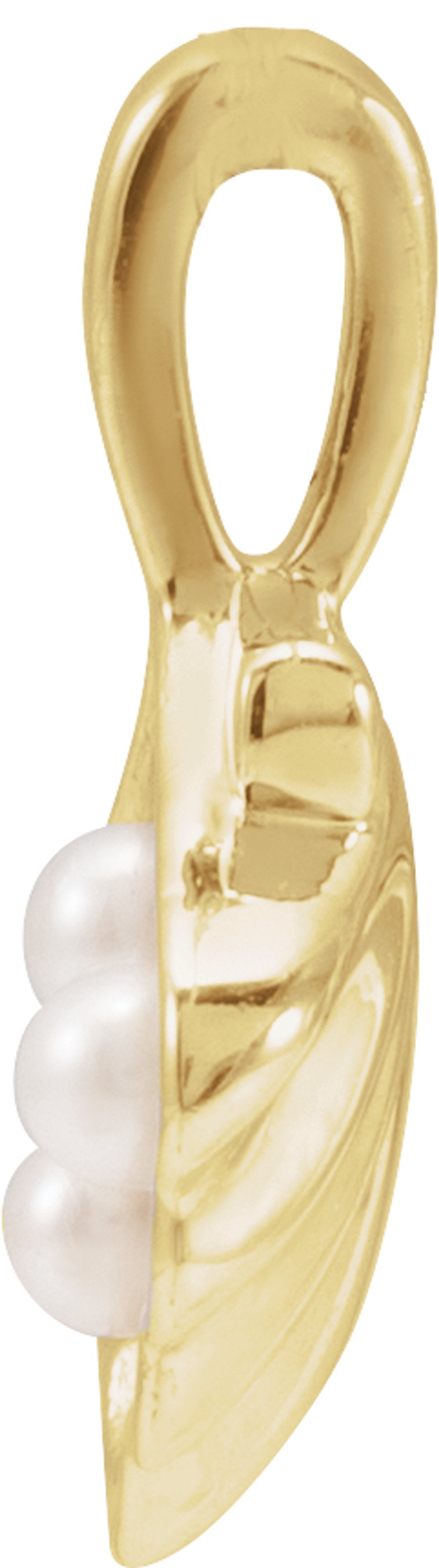 14K Yellow Gold 3-Stone Cultured White Seed Pearl Family Shell Charm/Pendant
