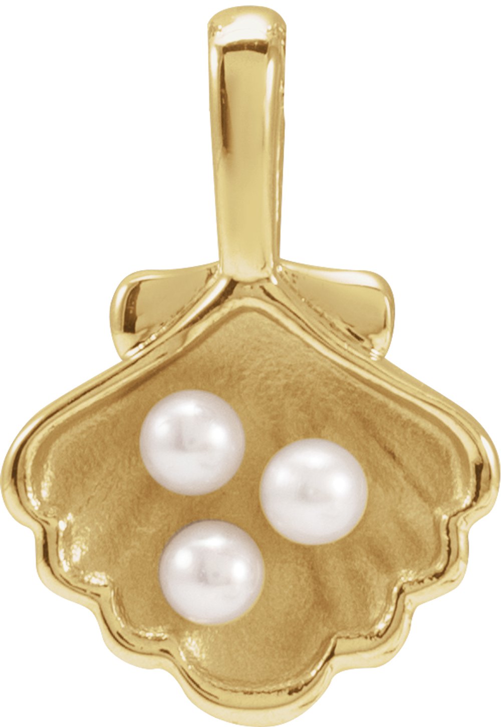 14K Yellow Gold 3-Stone Cultured White Seed Pearl Family Shell Charm/Pendant