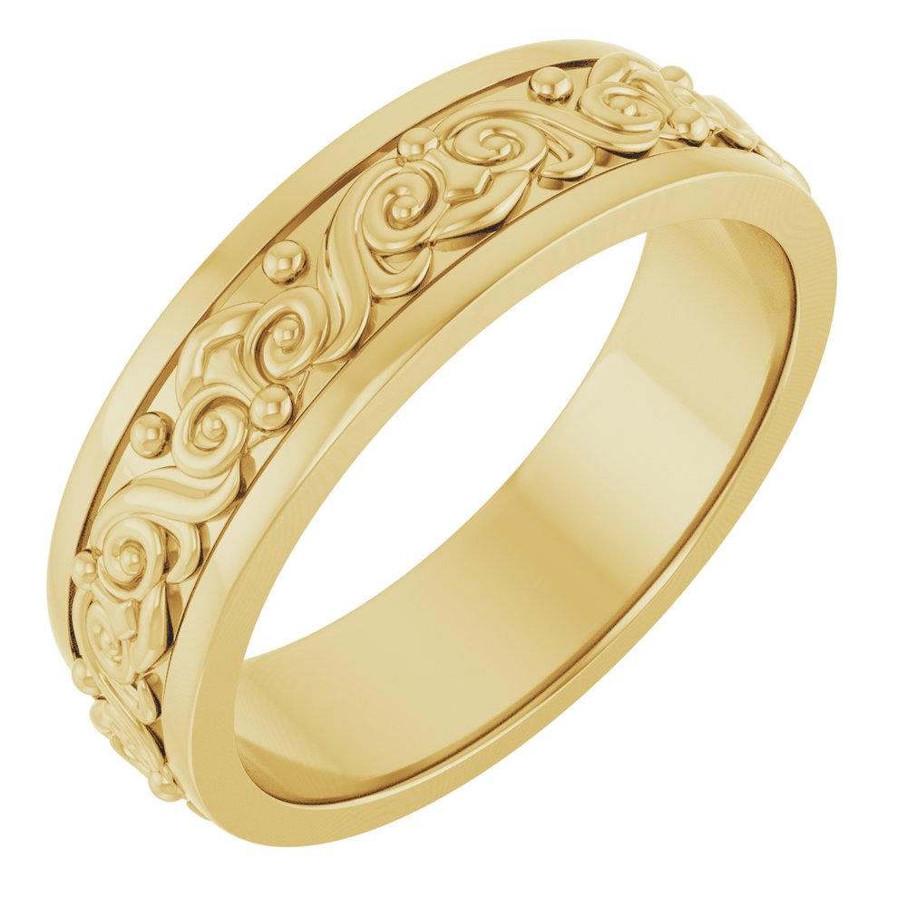 14K Yellow Gold 6.2 mm Sculptural Flat Band Size 10