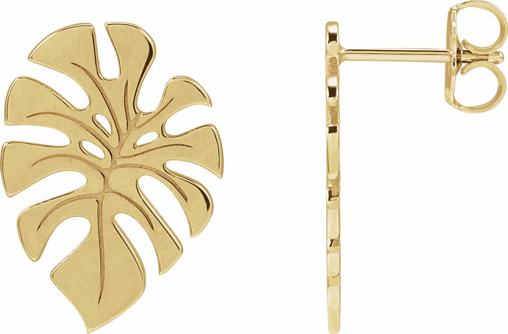 14K Yellow Gold Monstera Leaf Stud Earrings