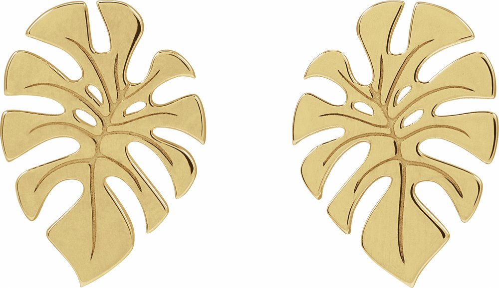 14K Yellow Gold Monstera Leaf Stud Earrings