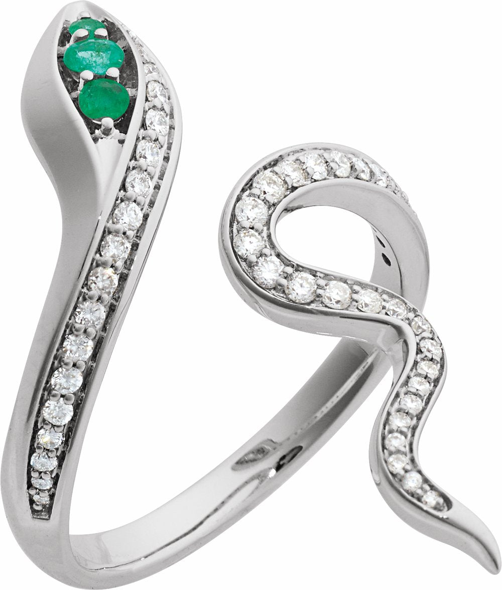 Platinum Natural Emerald & 1/3 CTW Natural Diamond Snake Ring