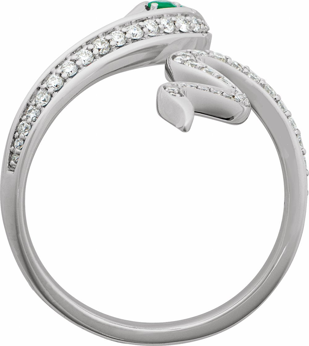 Platinum Natural Emerald & 1/3 CTW Natural Diamond Snake Ring