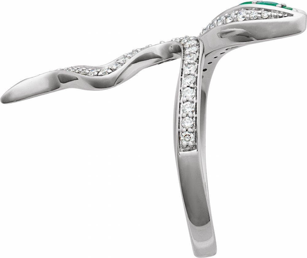 Platinum Natural Emerald & 1/3 CTW Natural Diamond Snake Ring