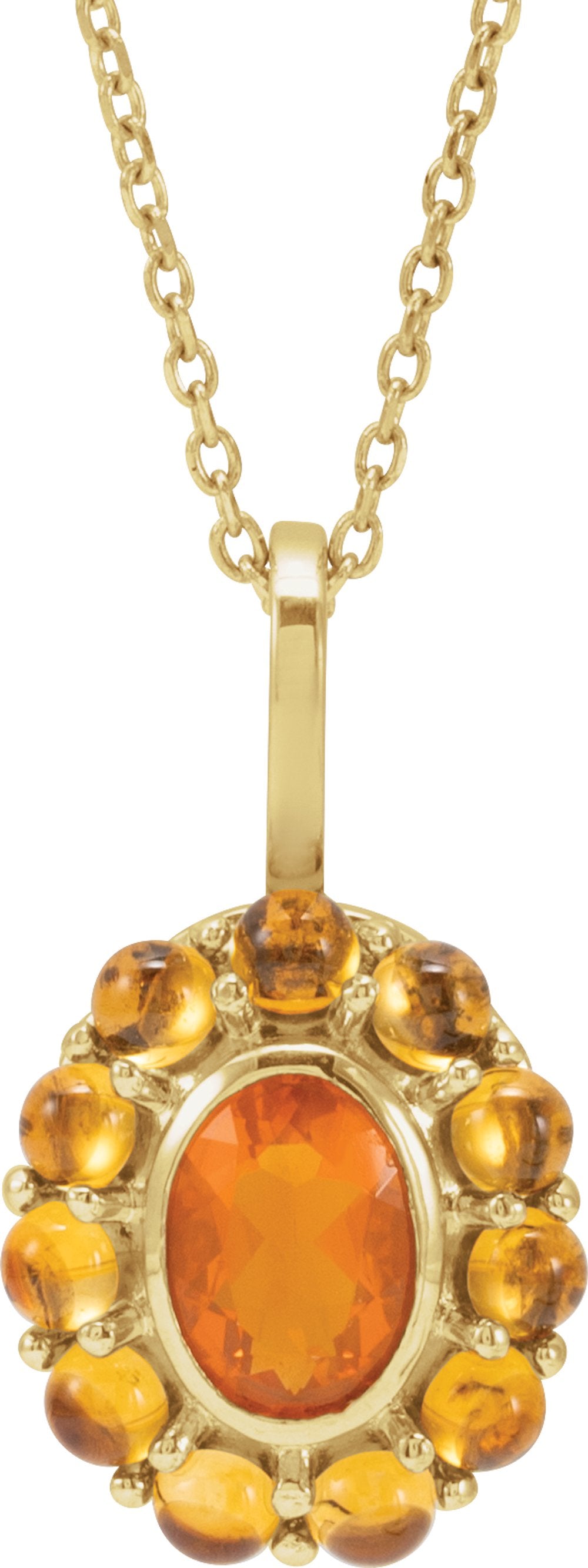 14K Yellow Natural Mexican Fire Opal & Natural Citrine Halo-Style 16-18" Necklace