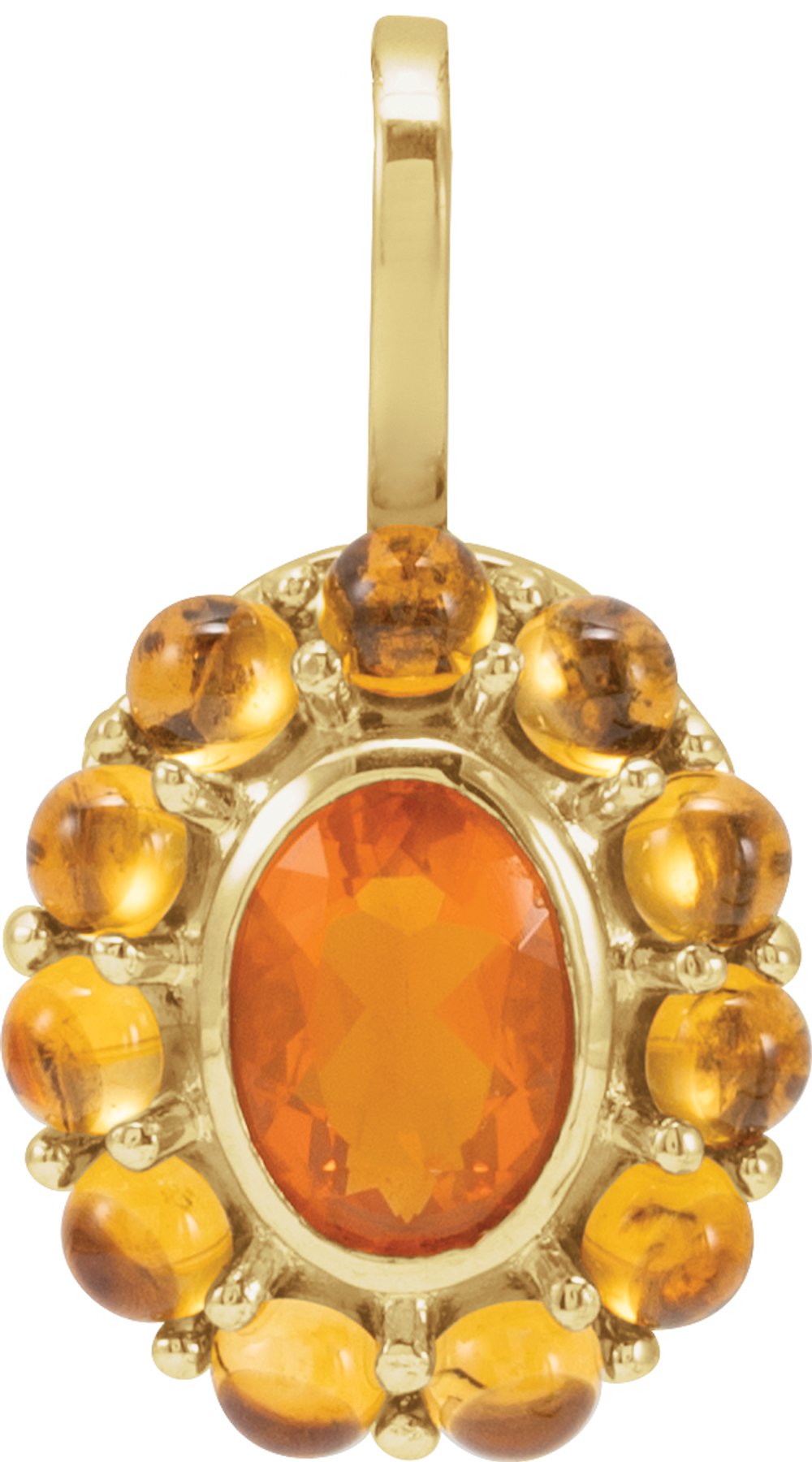 14K Yellow Natural Mexican Fire Opal & Natural Citrine Halo-Style Pendant
