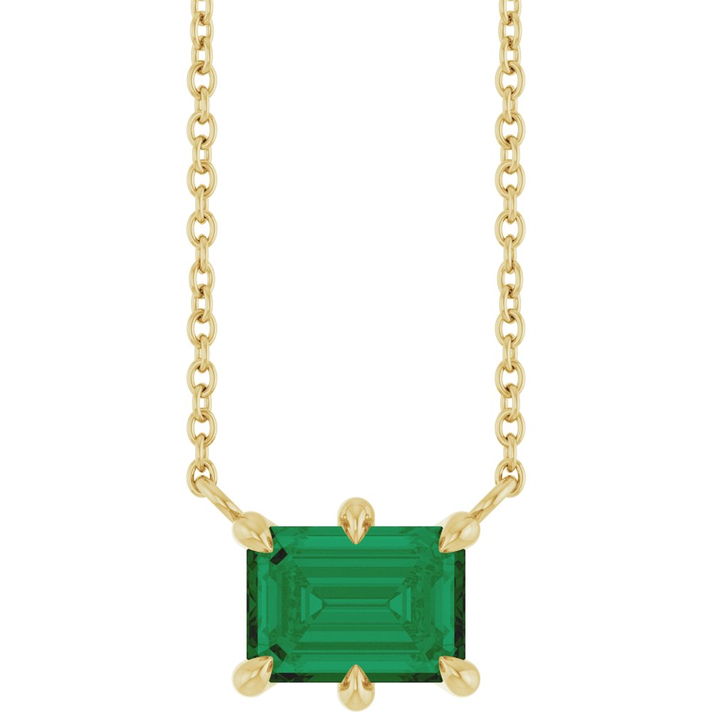 14K Yellow Gold Lab-Grown Emerald 18" Necklace