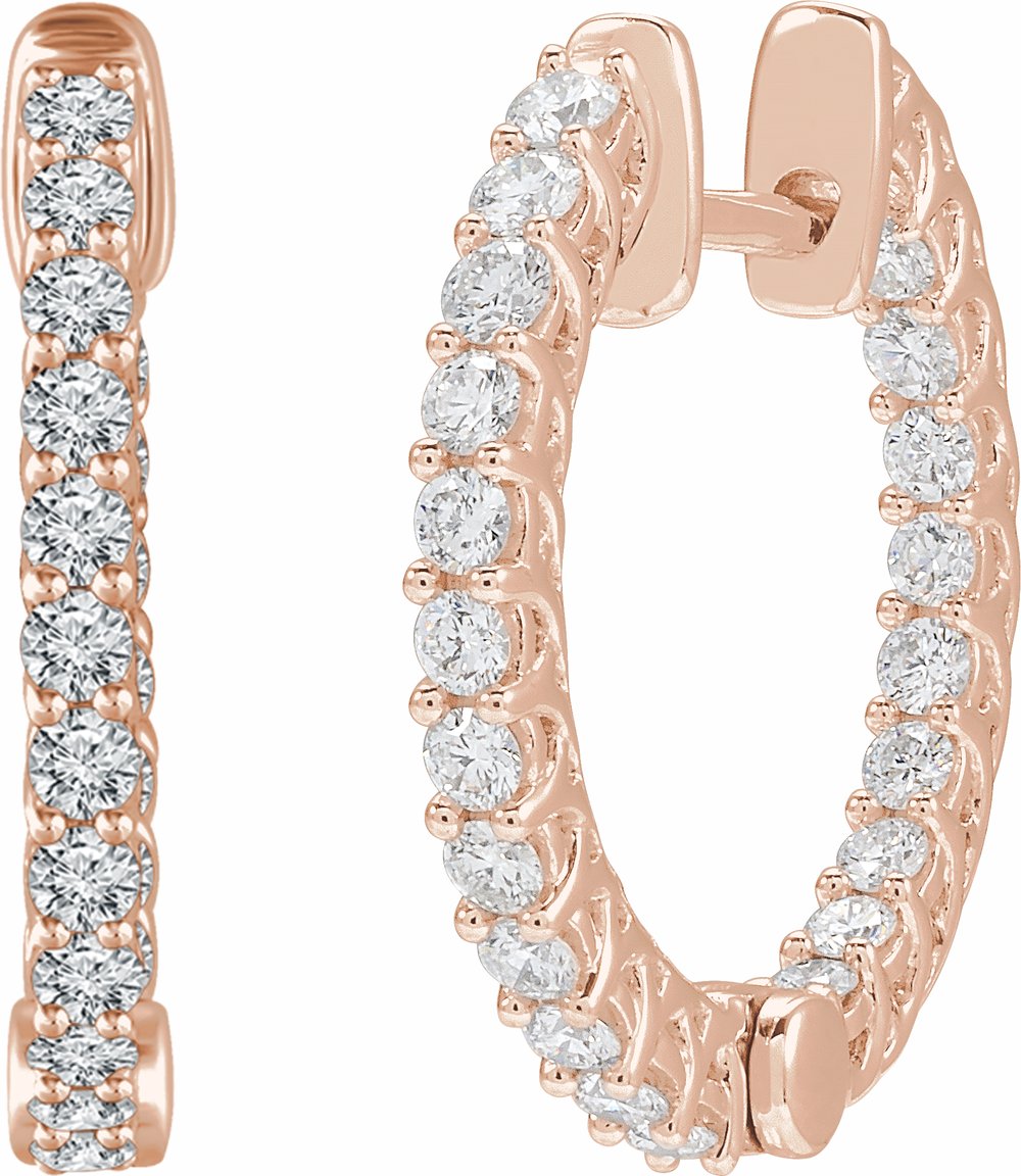 14K Rose 1 CTW Natural Diamond Inside-Outside 20.1 mm Hoop Earrings