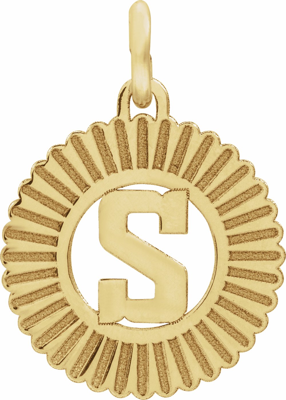14K Yellow Initial S Sunburst Pendant
