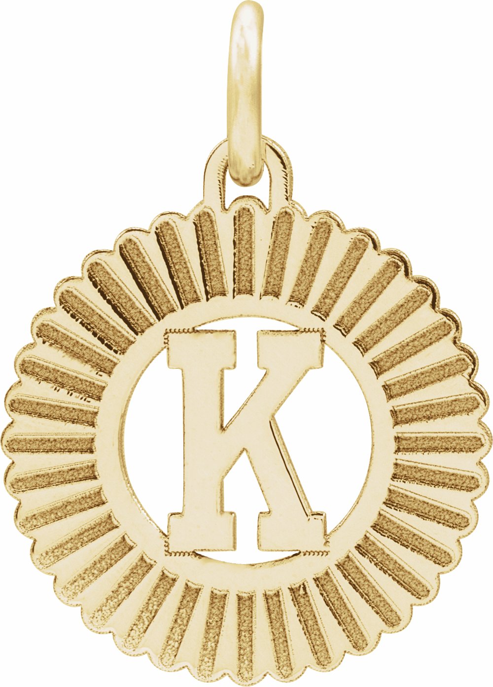 14K Yellow Initial K Sunburst Pendant