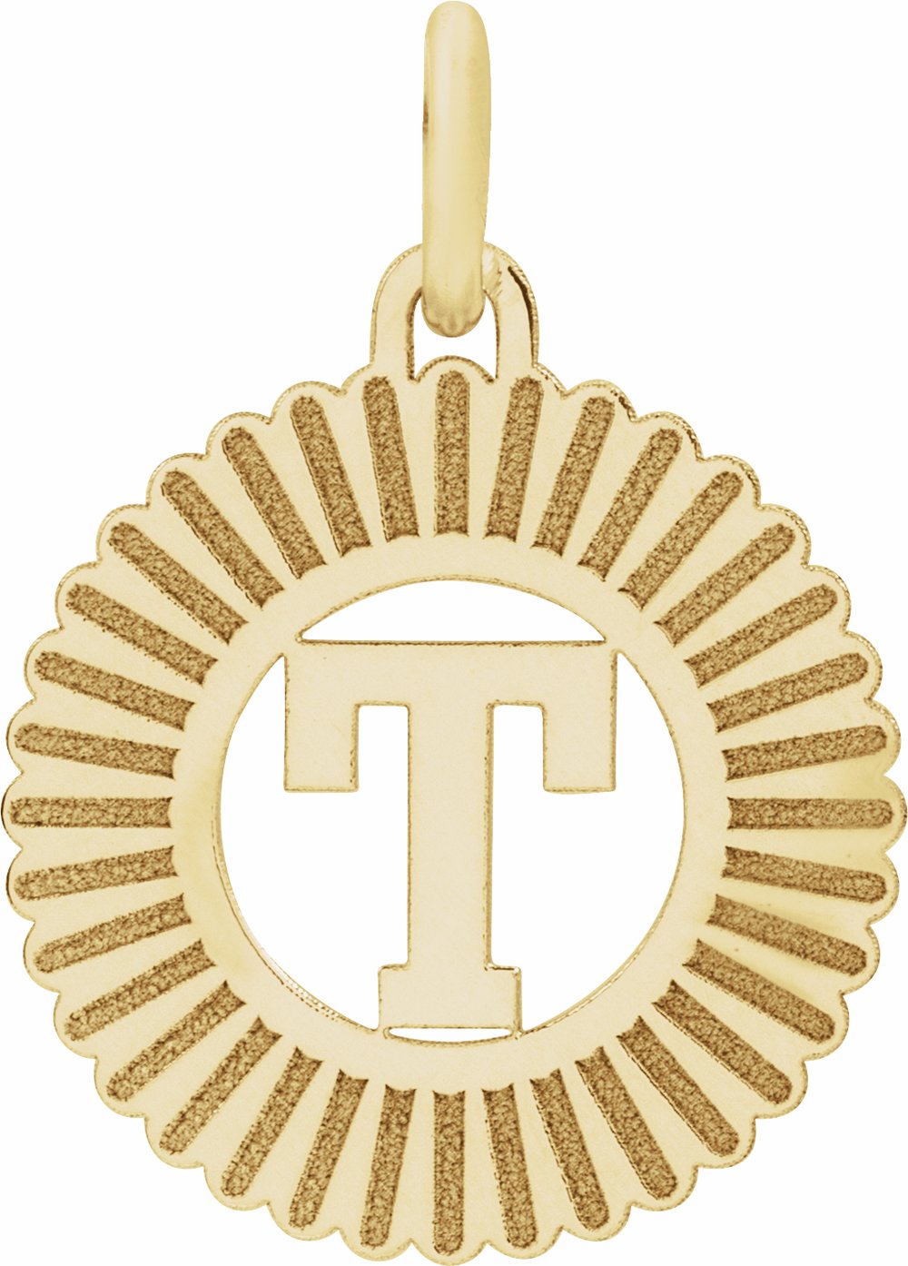 14K Yellow Initial T Sunburst Pendant