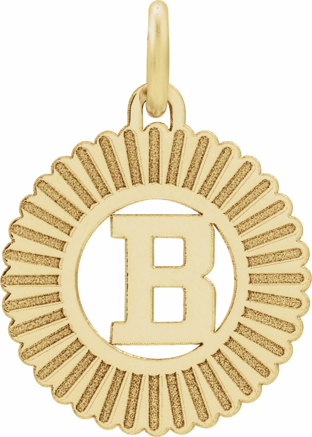 14K Yellow Initial B Sunburst Pendant