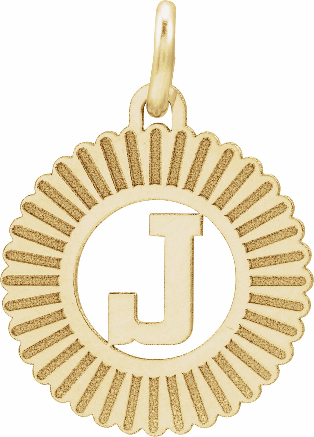 14K Yellow Initial J Sunburst Pendant