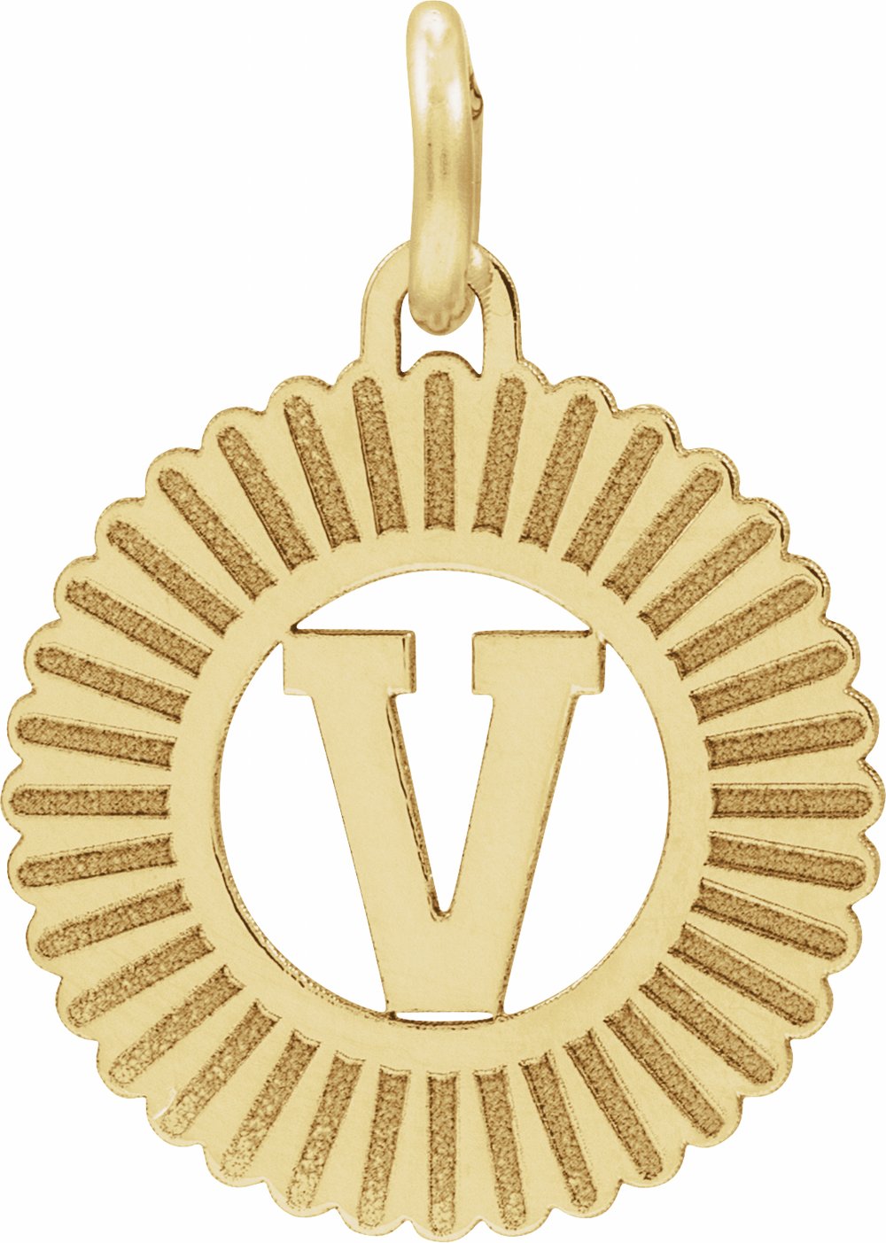 14K Yellow Initial V Sunburst Pendant