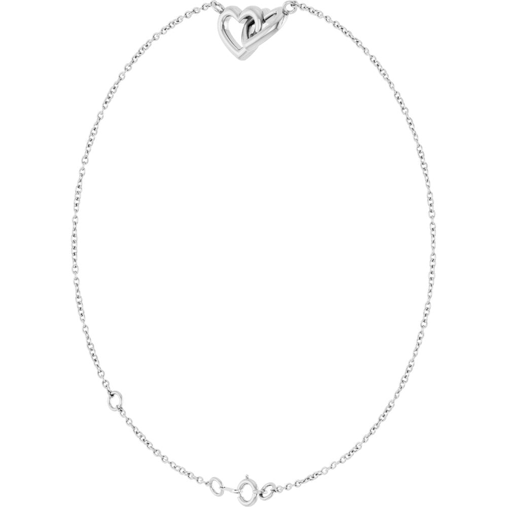 14K White Gold Interlocking Hearts Link 6 1/2-7 1/2" Bracelet
