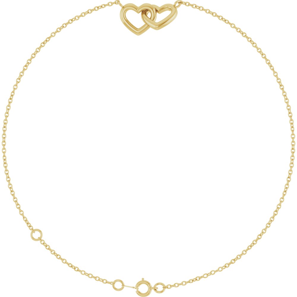 14K Yellow Gold Interlocking Hearts Link 6 1/2-7 1/2" Bracelet