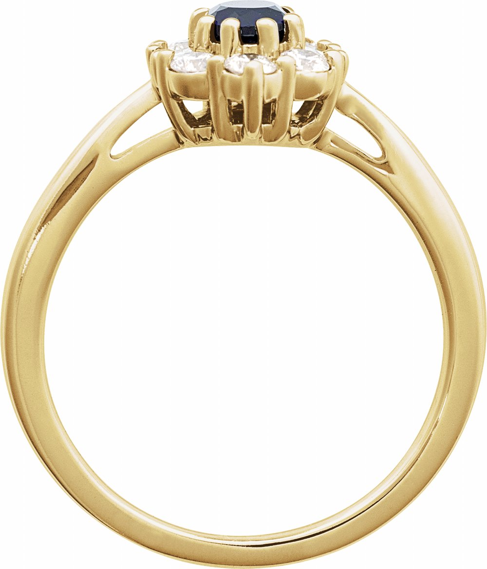 14K Yellow Gold Lab-Grown Blue Sapphire & 3/8 CTW Natural Diamond Ring