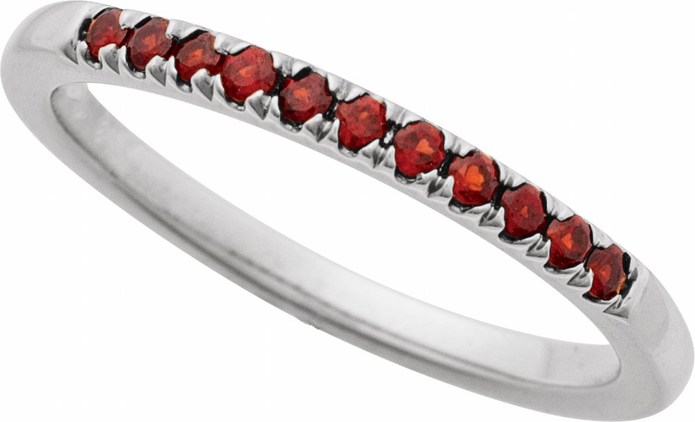 10K White Gold Natural Mozambique Garnet Stackable Ring