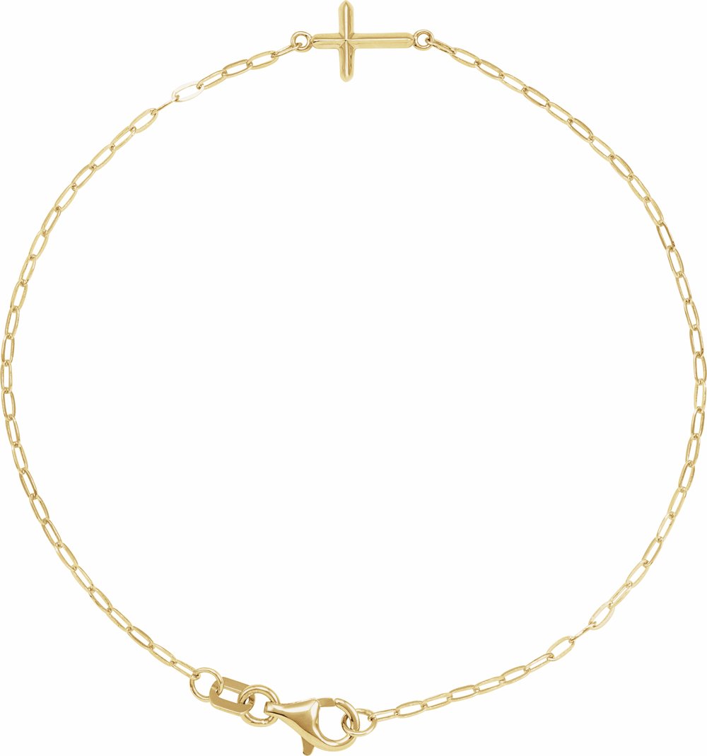 14K Yellow Gold Sideways Cross 7" Bracelet