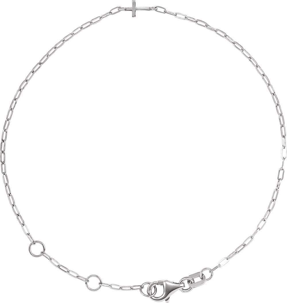 14K White Gold Sideways Cross Paperclip-Style Chain 6 1/2-7 1/2" Bracelet