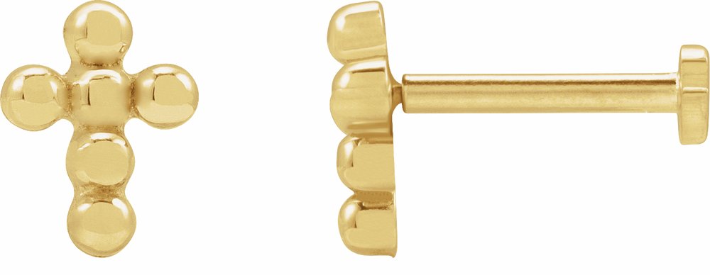 14K Yellow Gold Beaded Cross Stud Earrings