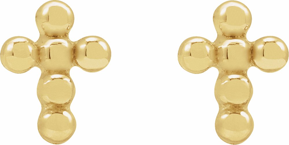 14K Yellow Gold Beaded Cross Stud Earrings