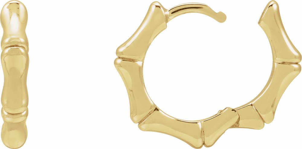 14K Yellow Hinged Bamboo 15.5 mm Hoop Earrings