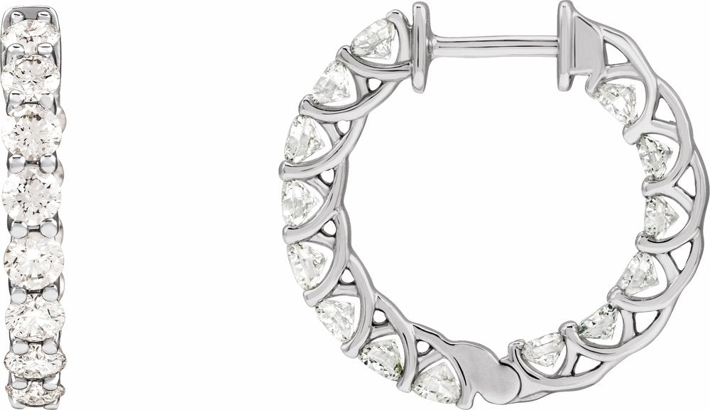 14K White 2 1/5 CTW Lab-Grown Diamond Inside-Outside 19.7 mm Hoop Earrings