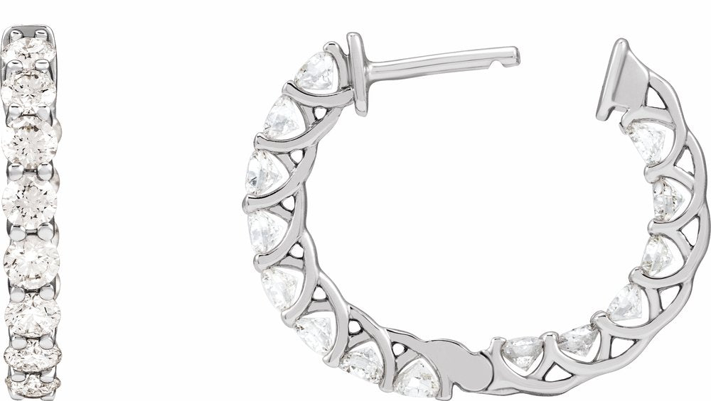 14K White 2 1/5 CTW Lab-Grown Diamond Inside-Outside 19.7 mm Hoop Earrings