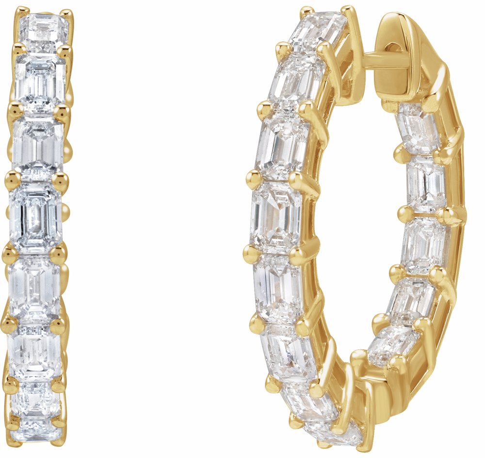 14K Yellow Gold 3 CTW Natural Diamond Inside-Outside 21.2 mm Hoop Earrings