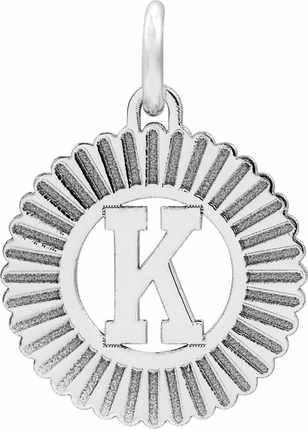 Sterling Silver Initial K Sunburst Pendant
