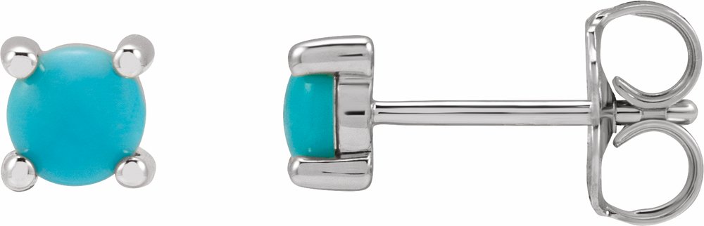 14K White Gold 4 mm Natural Turquoise Earrings