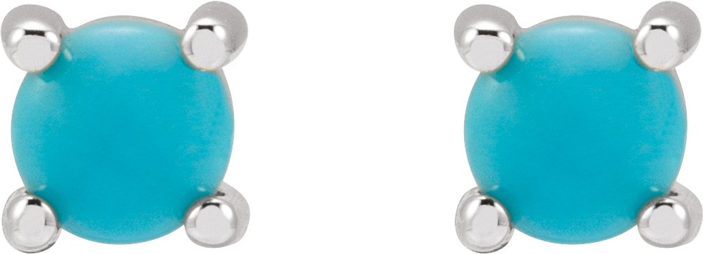 14K White Gold 4 mm Natural Turquoise Earrings
