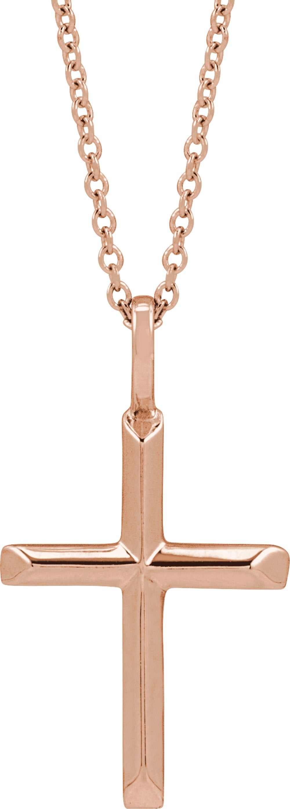 14K Rose Gold Knife-Edge Cross 16-18" Necklace
